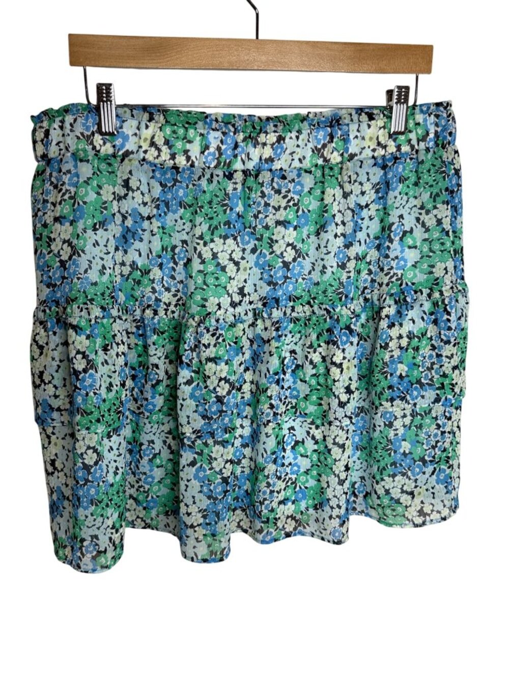 LOFT Large Blue Green Floral Tiered Skirt Cottagecore Flowy